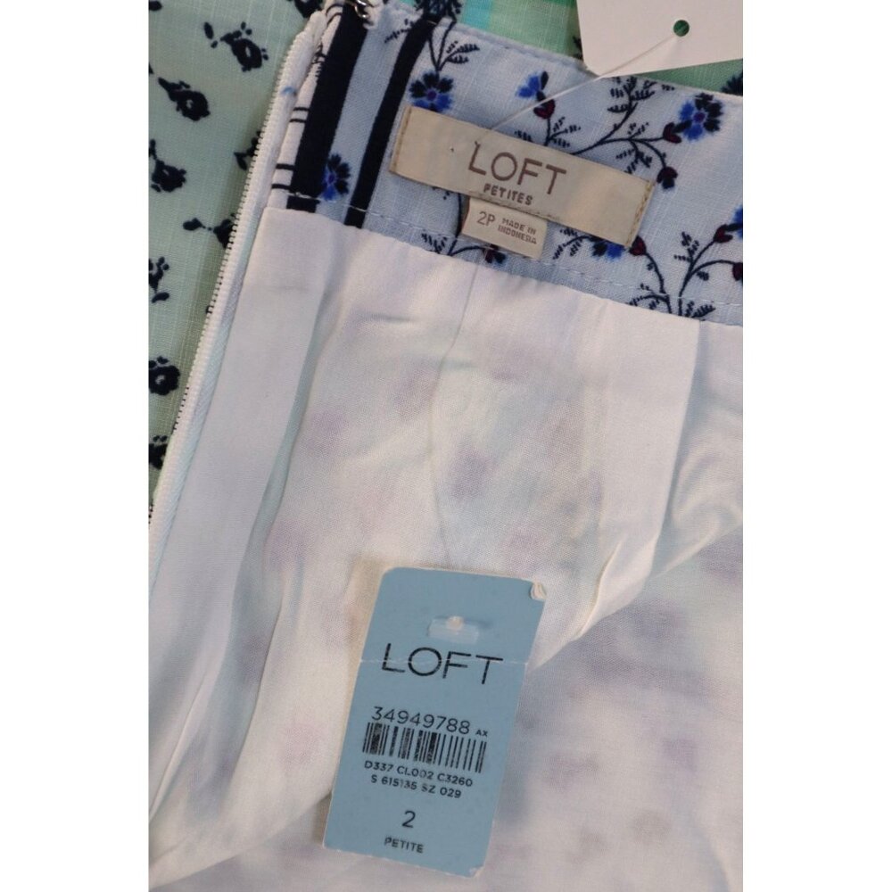 Loft Petite 2P Wrap Skirt Floral Patchwork Mint & Navy Cotton Blend - Picture 5 of 9